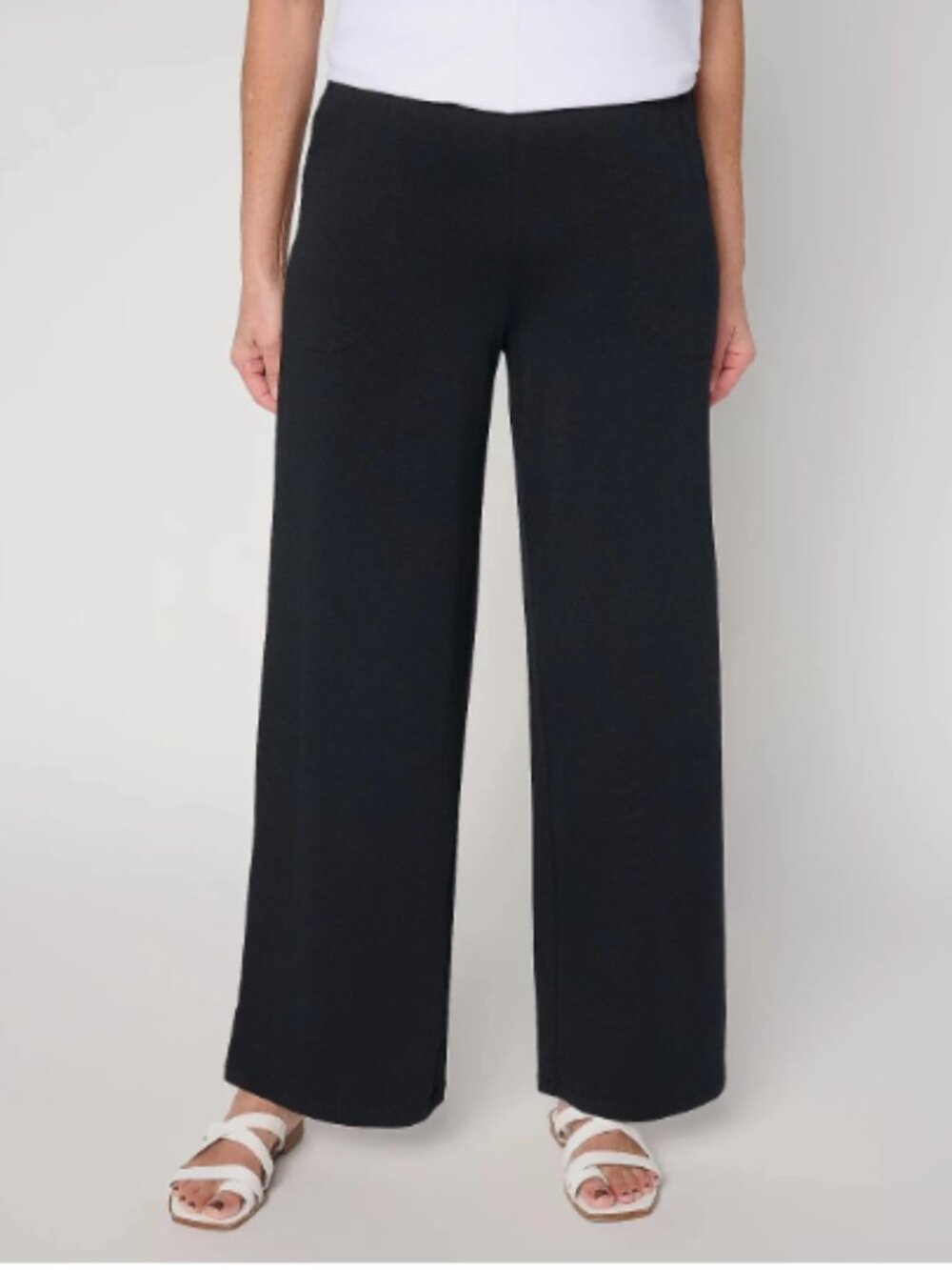 Denim Co Beach Jersey Full Length Wide Leg Pants-Black-Tall Small-NEW-A713224